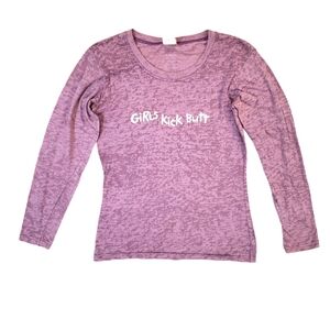 One More Mile Women's Purple‎ Girls Kick Butt Long Sleeve T-Shirt Medium